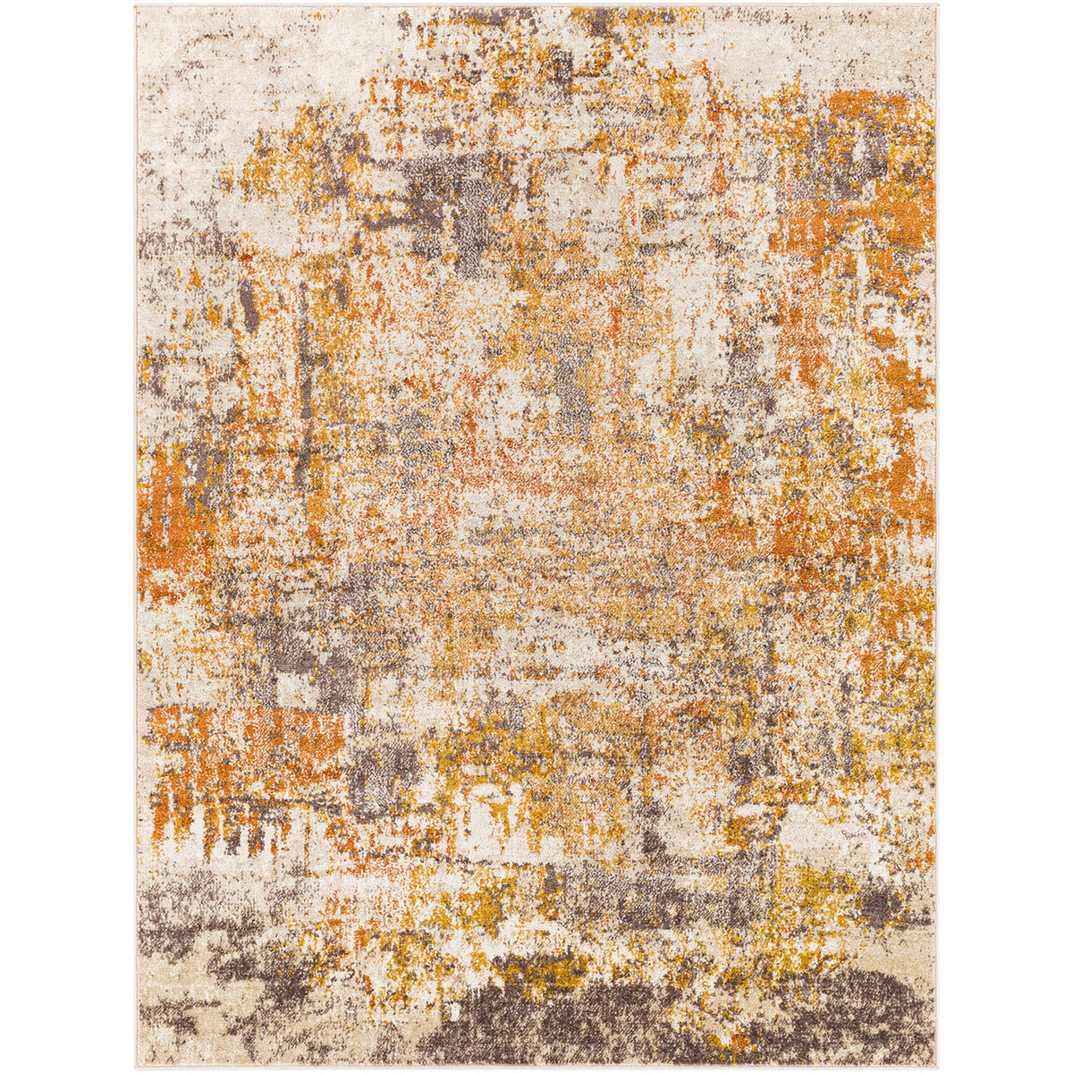 Tapis Surya Jeevika abstrait moderne, motif effet marbre orange, rouille et crème