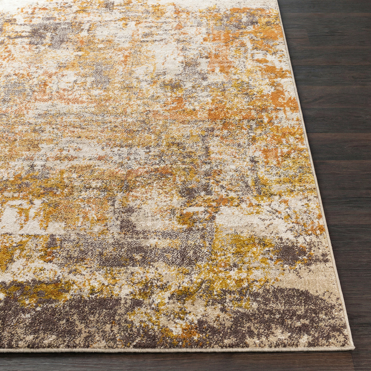Tapis Surya Jeevika abstrait moderne, motif effet marbre orange, rouille et crème, vue 5