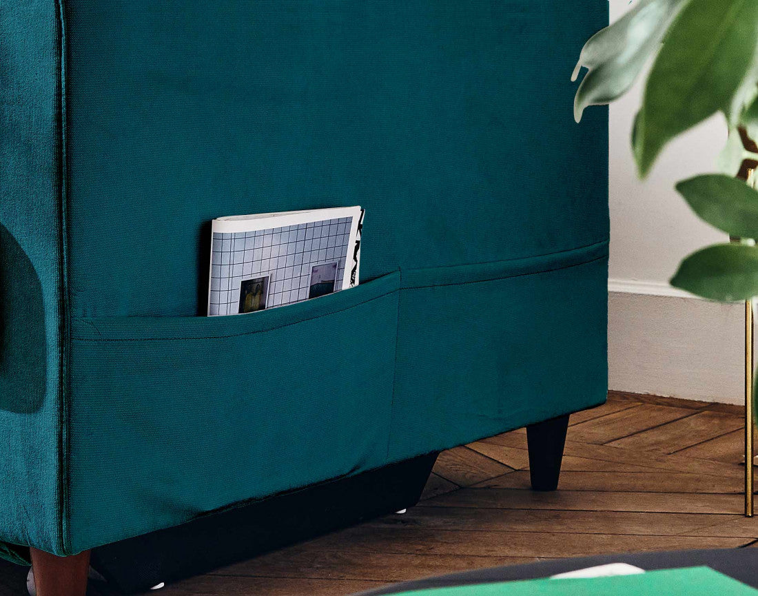 Canapé droit 3 places BESTMOBILIER convertible ANNA bleu canard