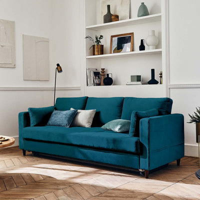 Canapé droit 3 places BESTMOBILIER convertible ANNA bleu canard