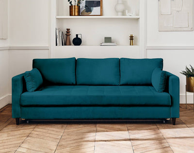 Canapé droit 3 places BESTMOBILIER convertible ANNA bleu canard