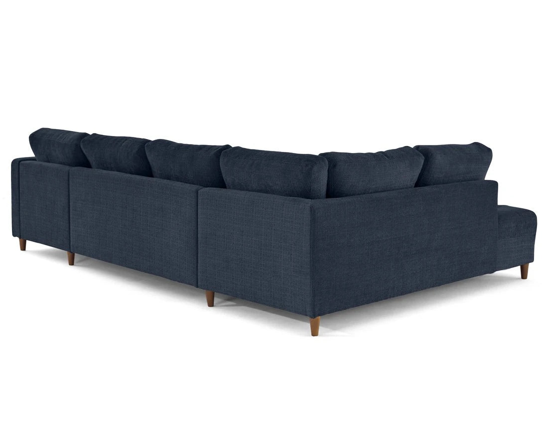 Canapé panoramique convertible  d'angle gauche BEST MOBILIER Anna 7 places avec coffre en velours texturé bleu — photo produit