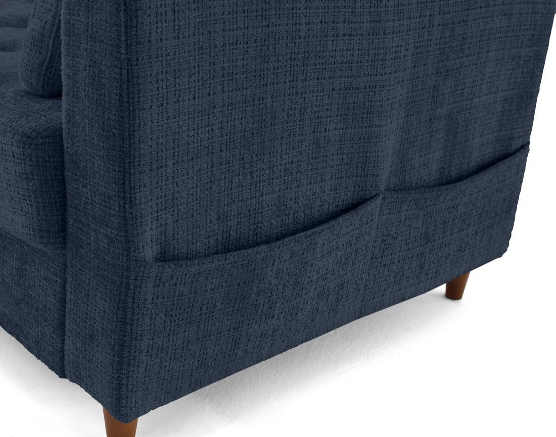 Canapé panoramique convertible  d'angle gauche BEST MOBILIER Anna 7 places avec coffre en velours texturé bleu — photo produit