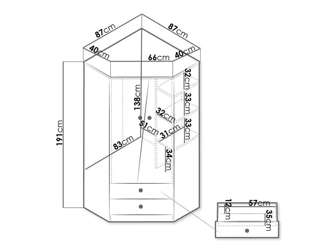 Armoire d'angle MOBILIER 1 Almira 101 (Chêne Artisan + Blanc)