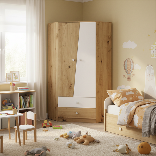 Armoire d'angle MOBILIER 1 Almira 101 (Chêne Artisan + Blanc)