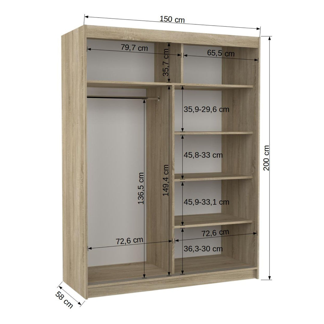 Armoire LES TENDANCES Bozika bois truffe 2 portes coulissantes bois truffe et miroirs horizontaux 150 cm