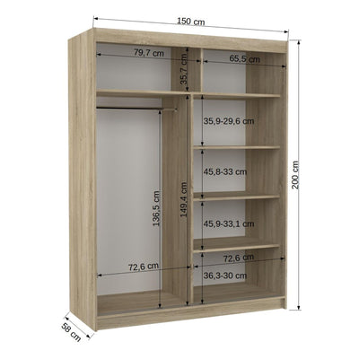 Armoire LES TENDANCES Bozika bois truffe 2 portes coulissantes bois truffe et miroirs horizontaux 150 cm