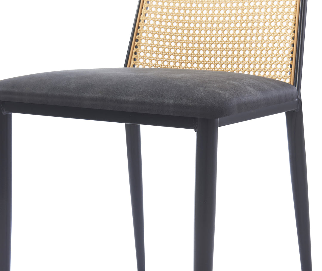Lot de 2 chaises en métal et cannage avec assise en simili noir
