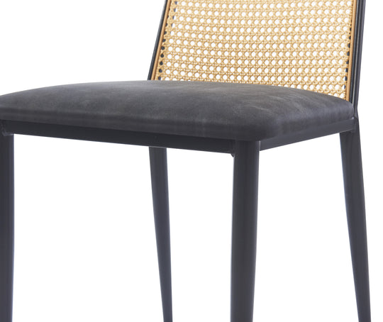 Lot de 2 chaises en métal et cannage avec assise en simili noir