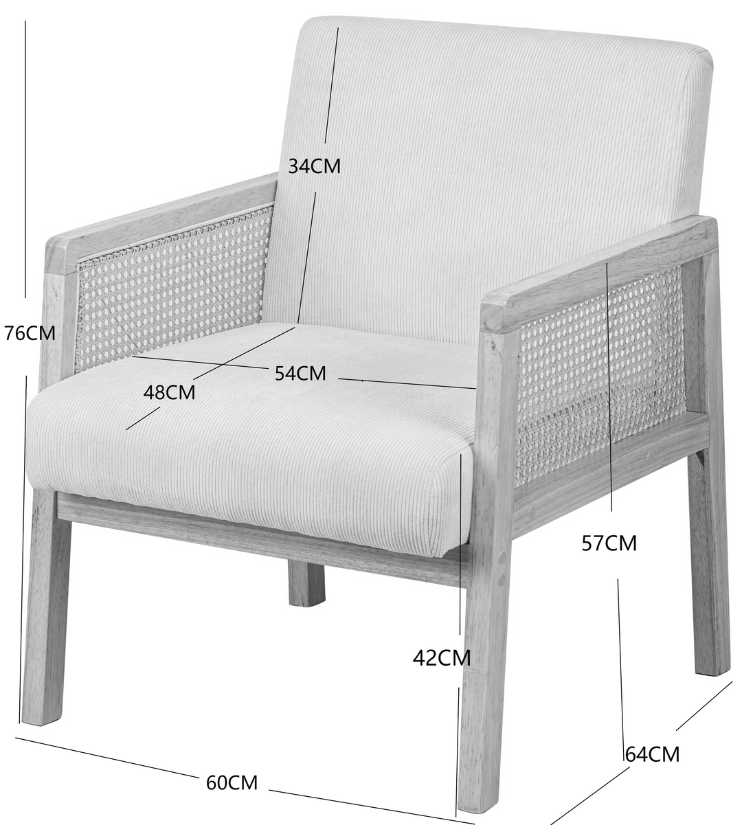 Fauteuil de salon Nordlys en bois massif et cannage blanc BORGO