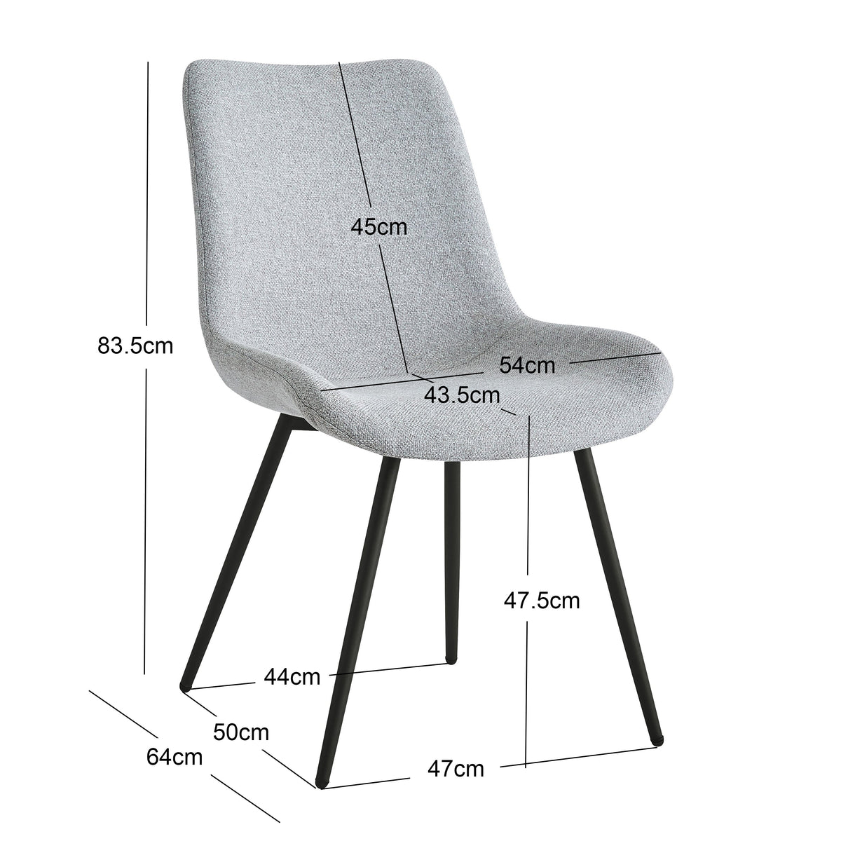 Lot de 2 chaises en métal et tissu gris
