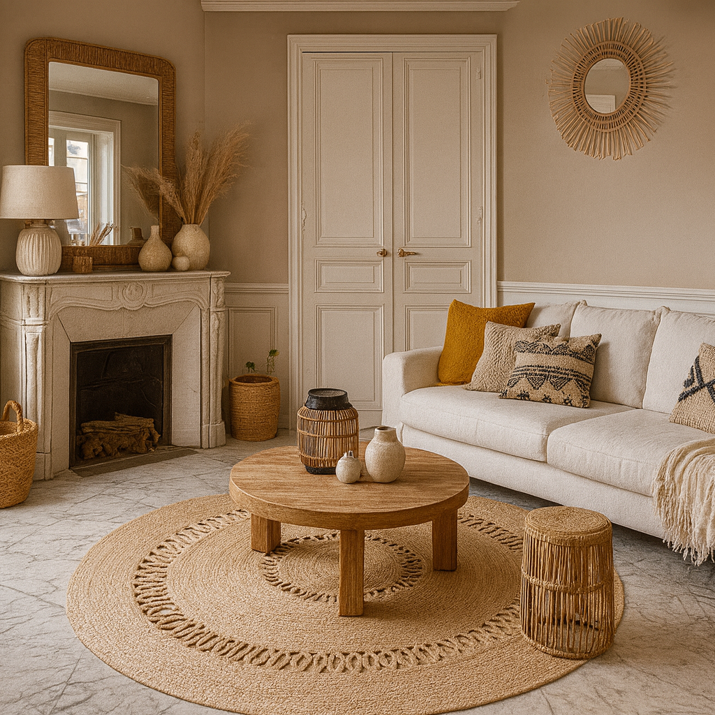 Tapis rond Nordlys en jute naturelle tissée marron 180 x 180 cm RUNE