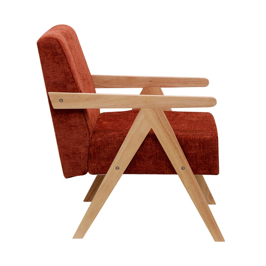 Fauteuil de salon Nordlys en bois massif et tissu terracotta SANTAREM