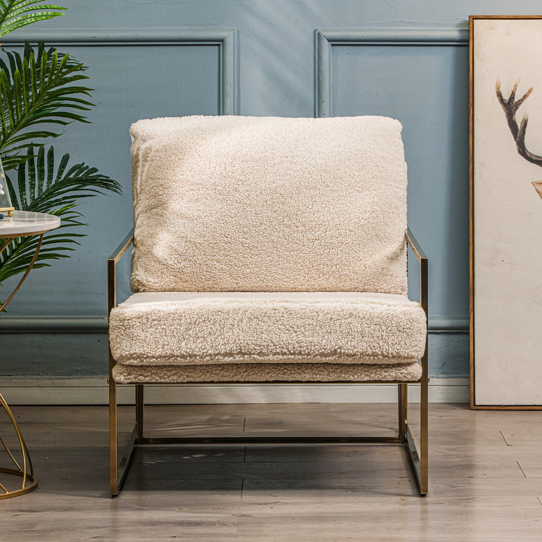 Fauteuil de salon en métal et bouclettes blanc