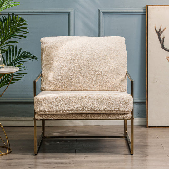 Fauteuil de salon en métal et bouclettes blanc