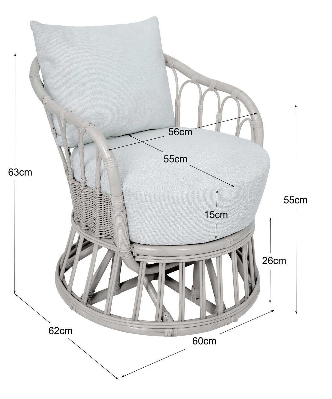 Fauteuil Nordlys en rotin naturel et tissu beige PALOPO