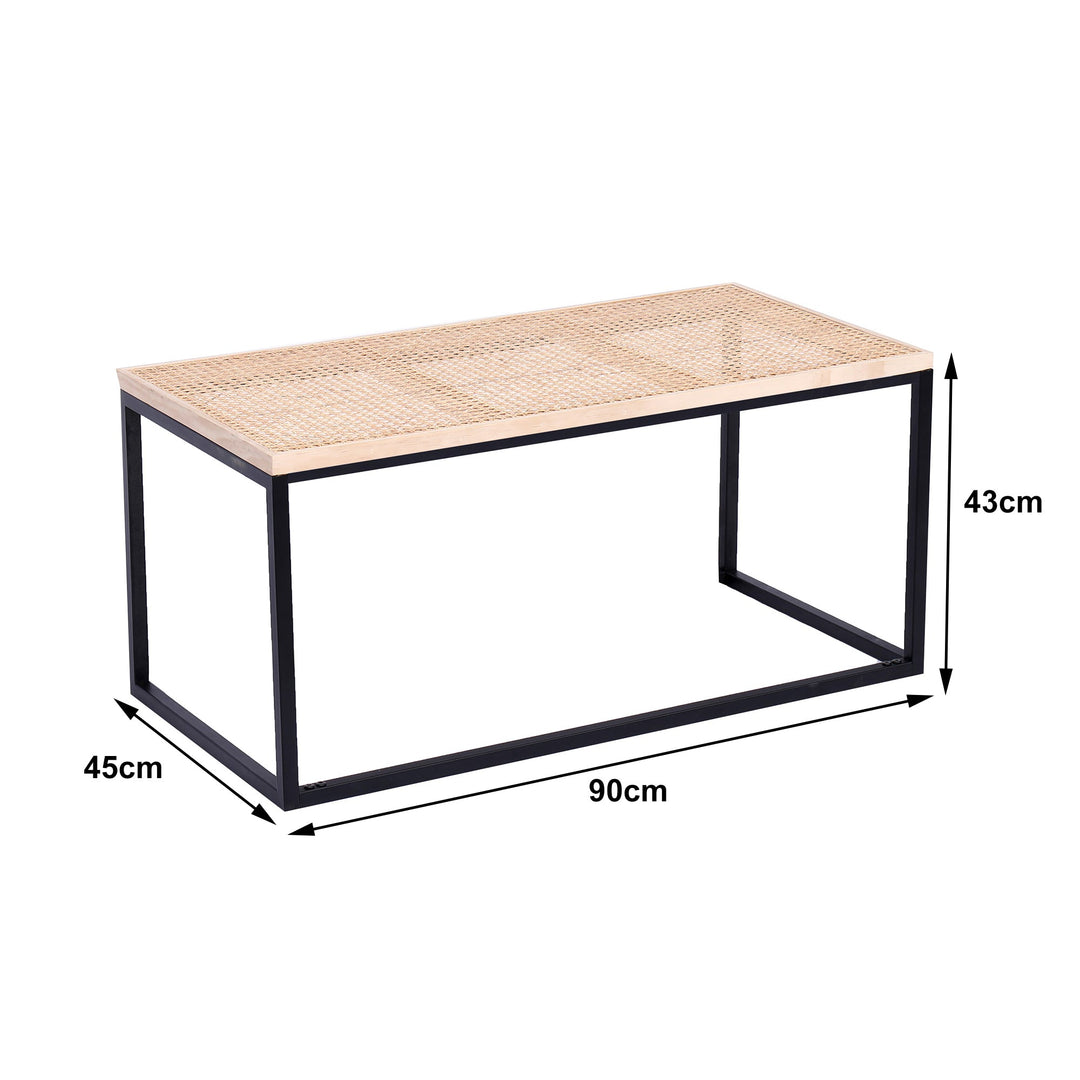 Table basse industrielle Nordlys en rotin et métal noir SAPPORO