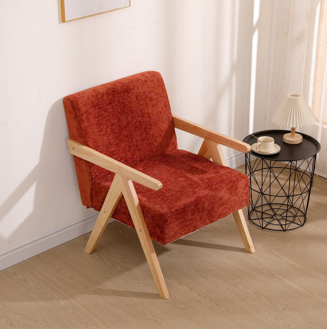 Fauteuil de salon Nordlys en bois massif et tissu terracotta SANTAREM
