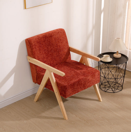 Fauteuil de salon Nordlys en bois massif et tissu terracotta SANTAREM