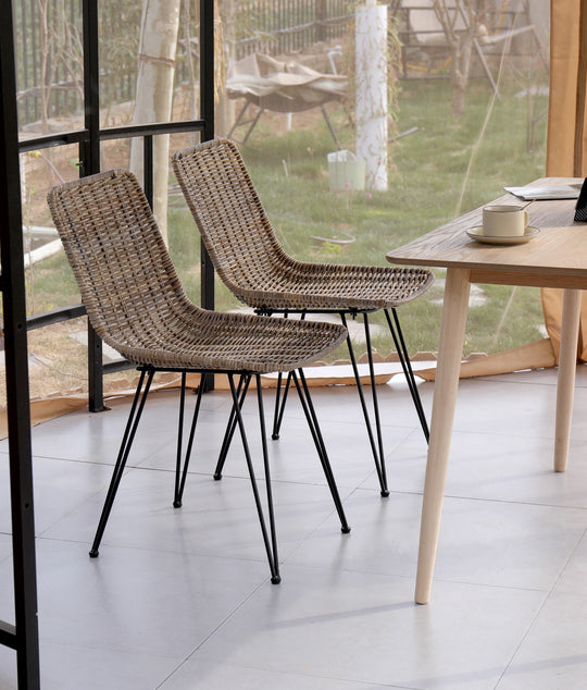 Lot de 2 chaises en métal et fibres naturelles