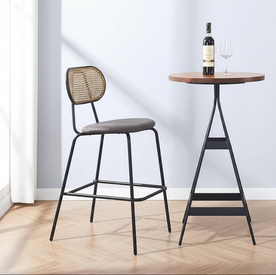 Lot de 2 tabourets de bar en métal et cannage simili noir
