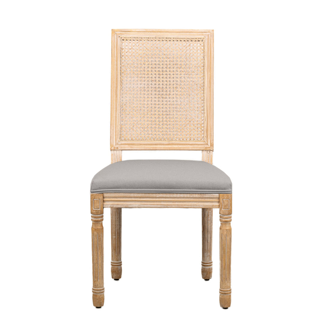 Lot de 2 chaises en bois et cannage avec assise en tissu gris fonce