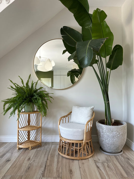 Fauteuil Nordlys en rotin naturel et tissu beige PALOPO