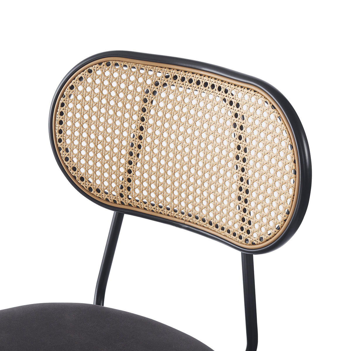 Lot de 2 tabourets de bar en métal et cannage simili noir