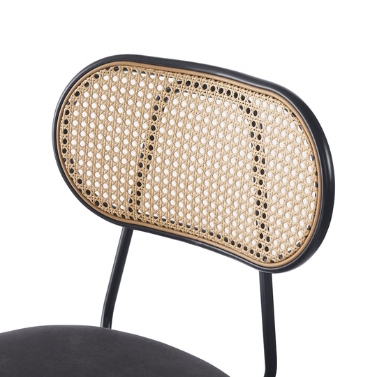 Lot de 2 tabourets de bar en métal et cannage simili noir