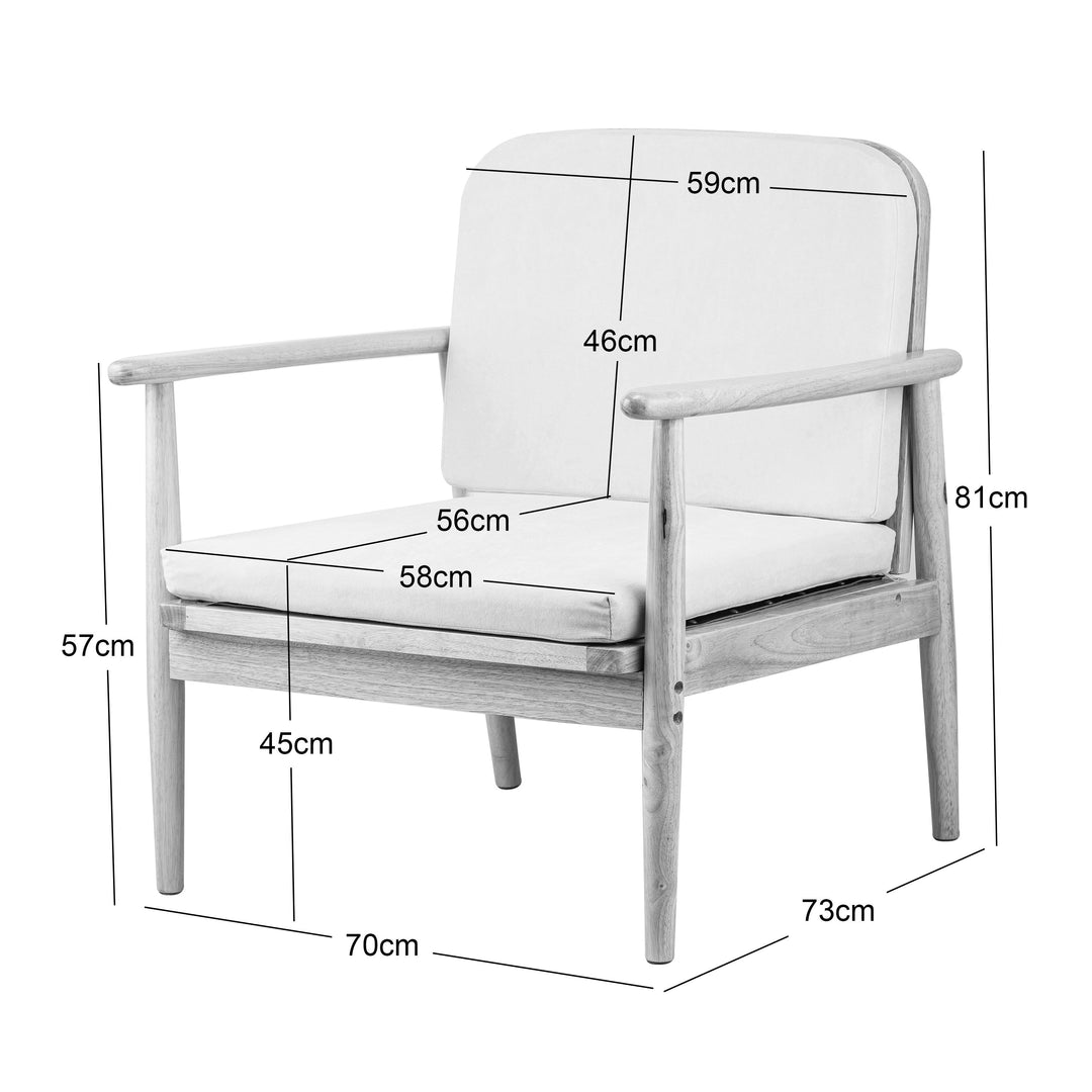 Fauteuil de salon en bois massif et bouclettes blanches