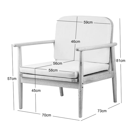 Fauteuil de salon en bois massif et bouclettes blanches