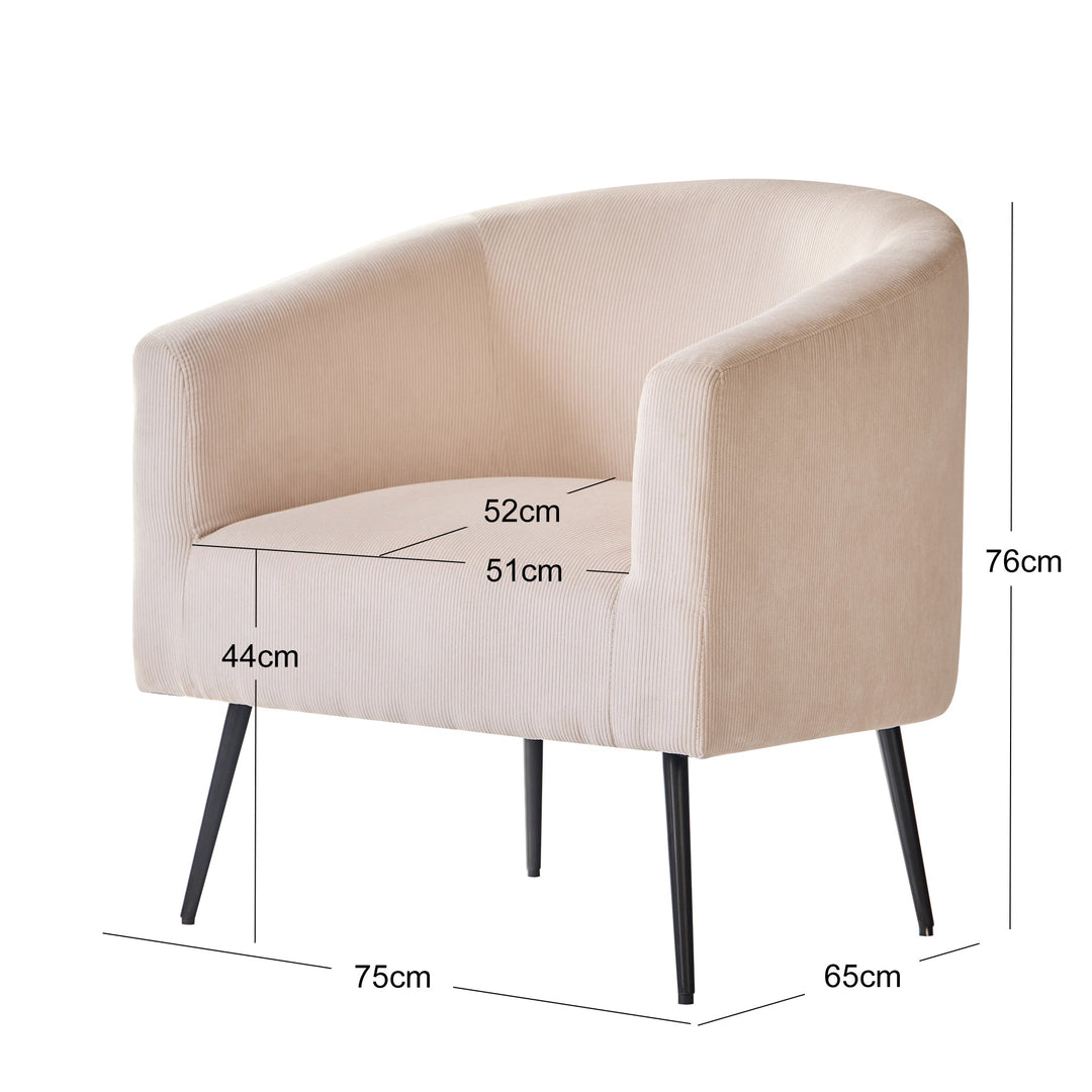 Fauteuil de salon Nordlys en métal et velours côtelé beige KIRUNA