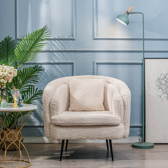 Fauteuil de salon en métal et bouclettes blanches