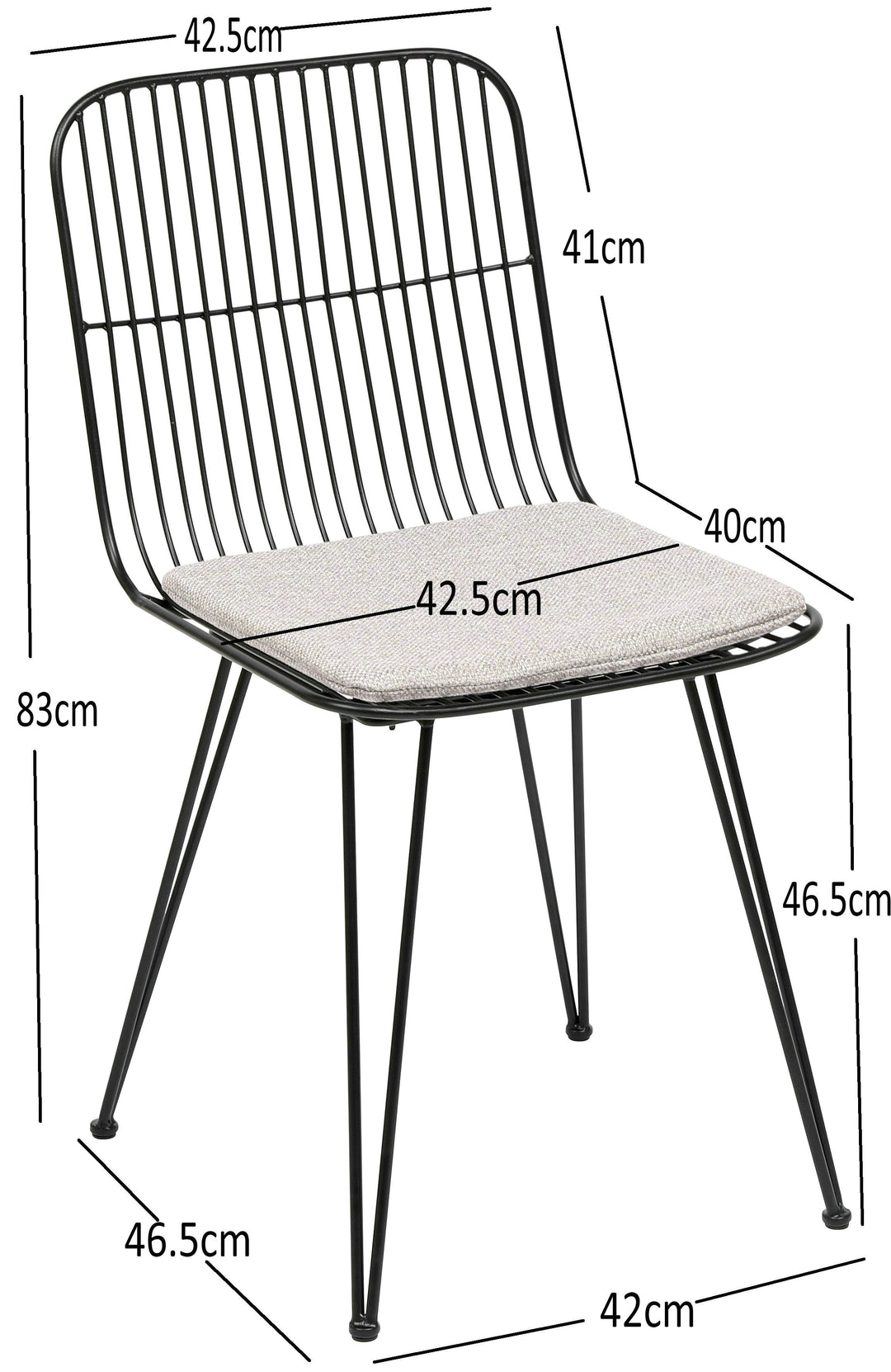 Lot de 2 chaises industrielles filaires Nordlys en métal noir CHESTER