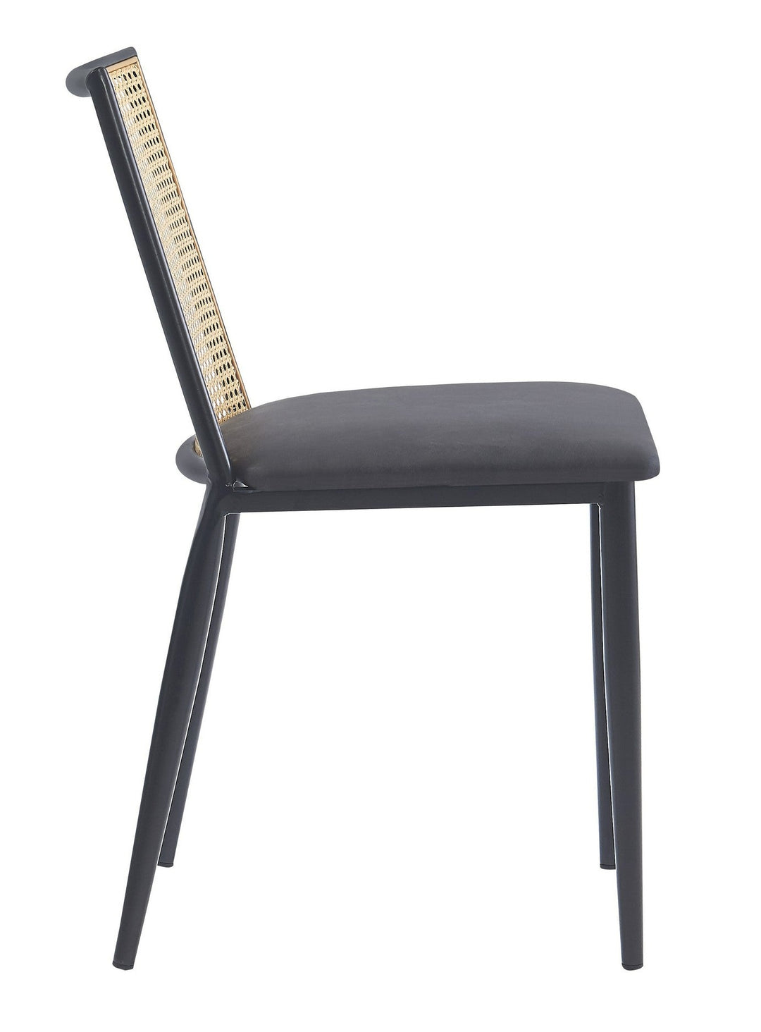 Lot de 2 chaises en métal et cannage avec assise en simili noir