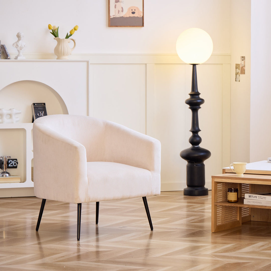 Fauteuil de salon Nordlys en métal et velours côtelé beige KIRUNA