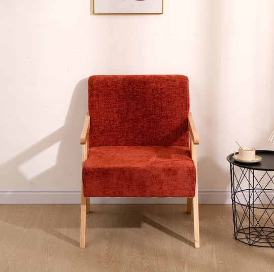 Fauteuil de salon Nordlys en bois massif et tissu terracotta SANTAREM