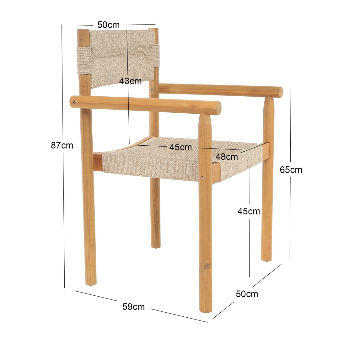 Lot de 2 chaises de jardin Nordlys en acacia massif et corde OVALLE
