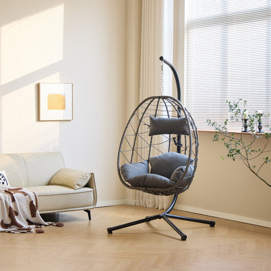 Fauteuil suspendu Nordlys en rotin et métal noir VENICE