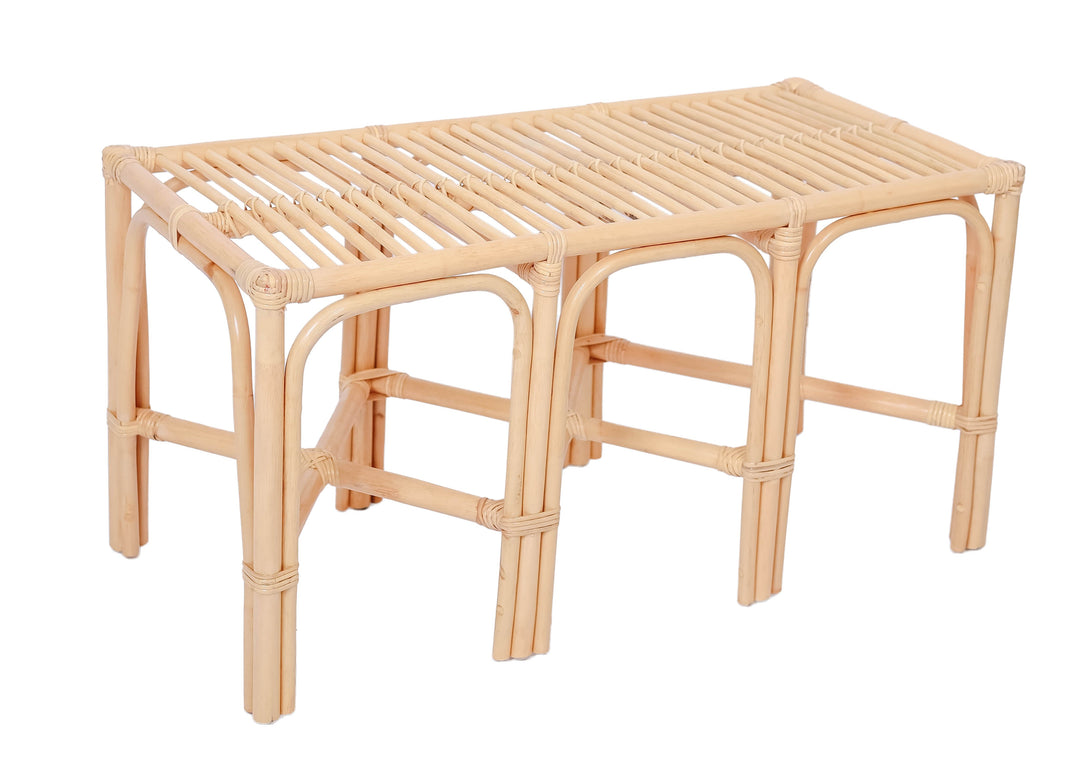 Banc Nordlys en rotin naturel et tissu beige SULAWESI