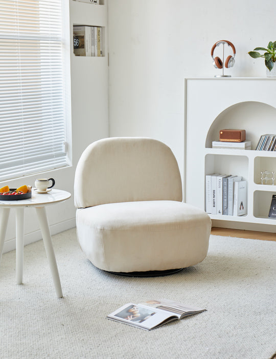 Fauteuil de salon pivotant Nordlys en velours côtelé beige KAMPALA
