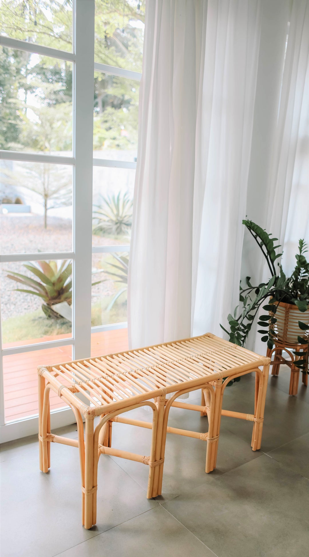Banc Nordlys en rotin naturel et tissu beige SULAWESI