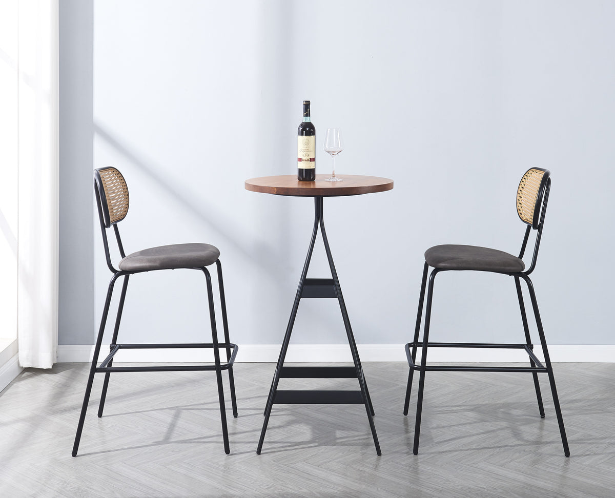 Lot de 2 tabourets de bar en métal et cannage simili noir