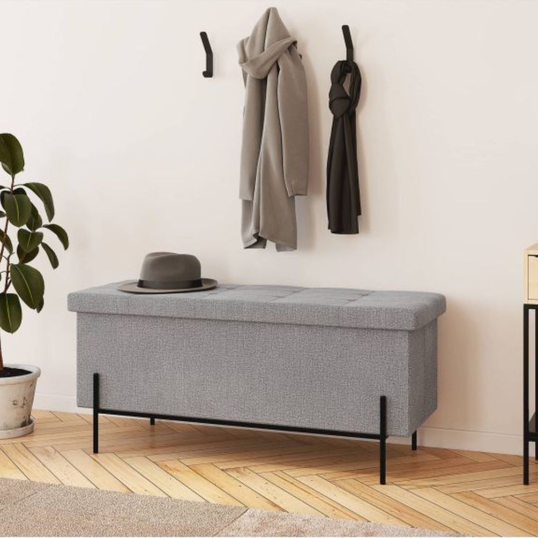 Banc coffre tissu gris 100cm