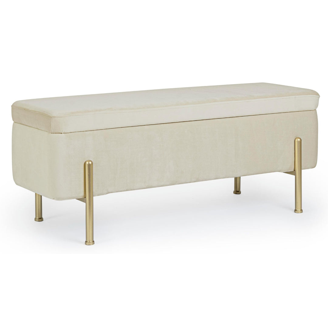 Banc coffre LES TENDANCES Inora en velours naturel et pieds doré 110 cm