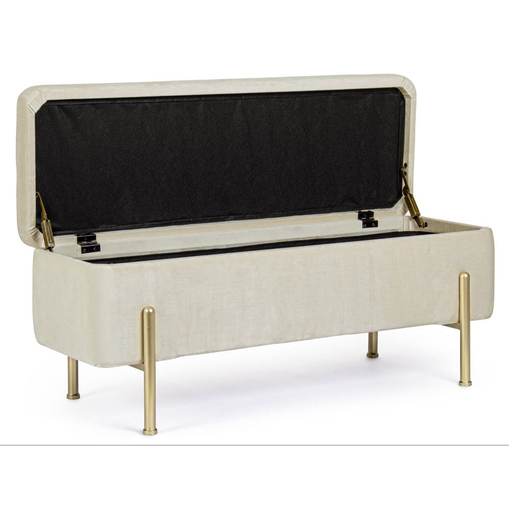 Banc coffre LES TENDANCES Inora en velours naturel et pieds doré 110 cm
