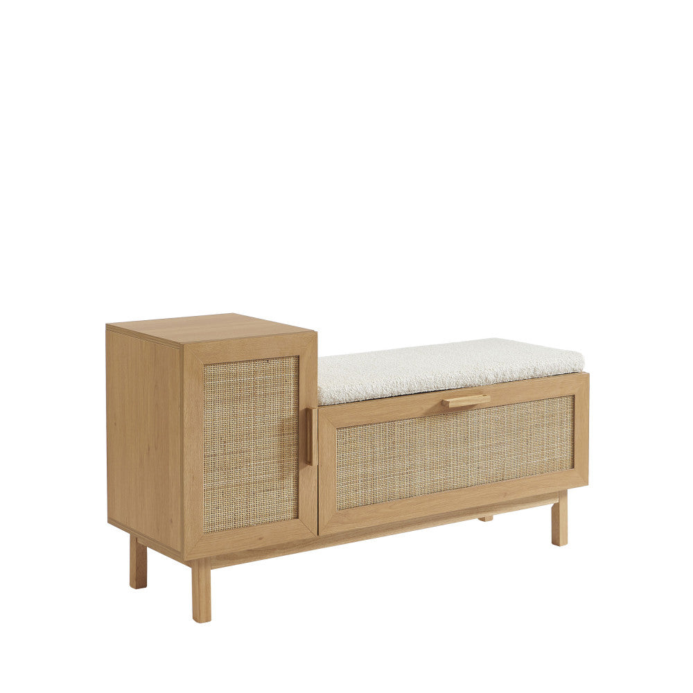 Banc d'entrée DRAWER June avec rangement chaussures en bois et cannage L120cm