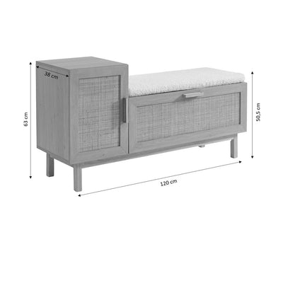 Banc d'entrée DRAWER June avec rangement chaussures en bois et cannage L120cm
