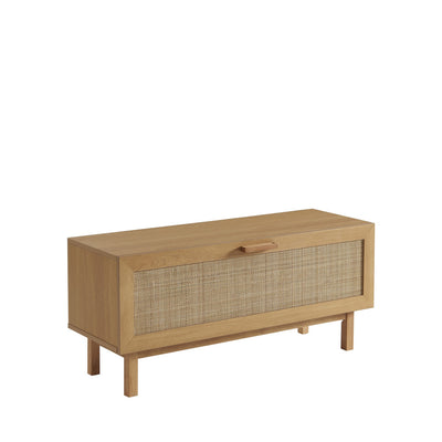 Banc d'entrée DRAWER avec rangement chaussures en bois et cannage L100cm