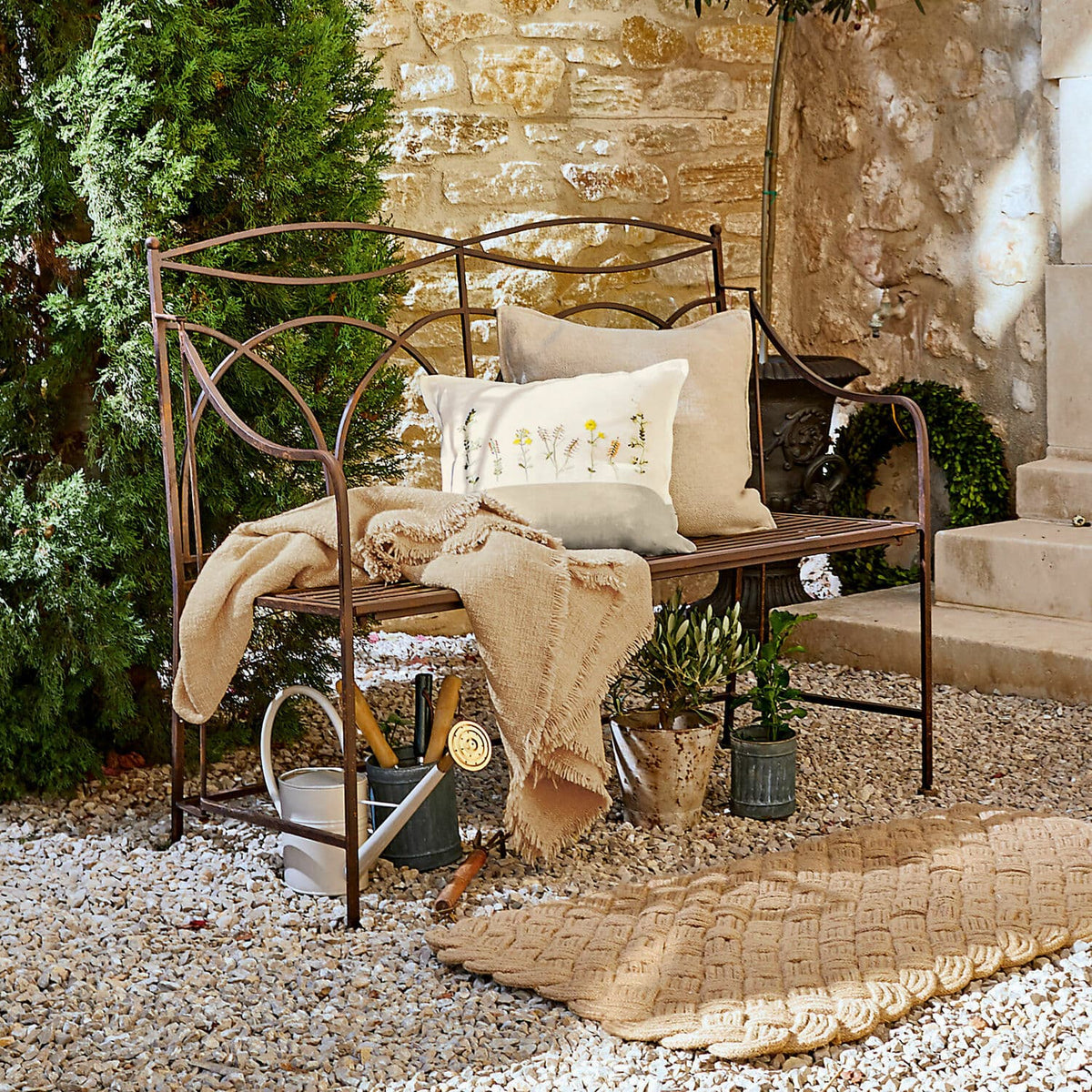 Banc LOBERON Jablines en métal vieilli marron — photo produit